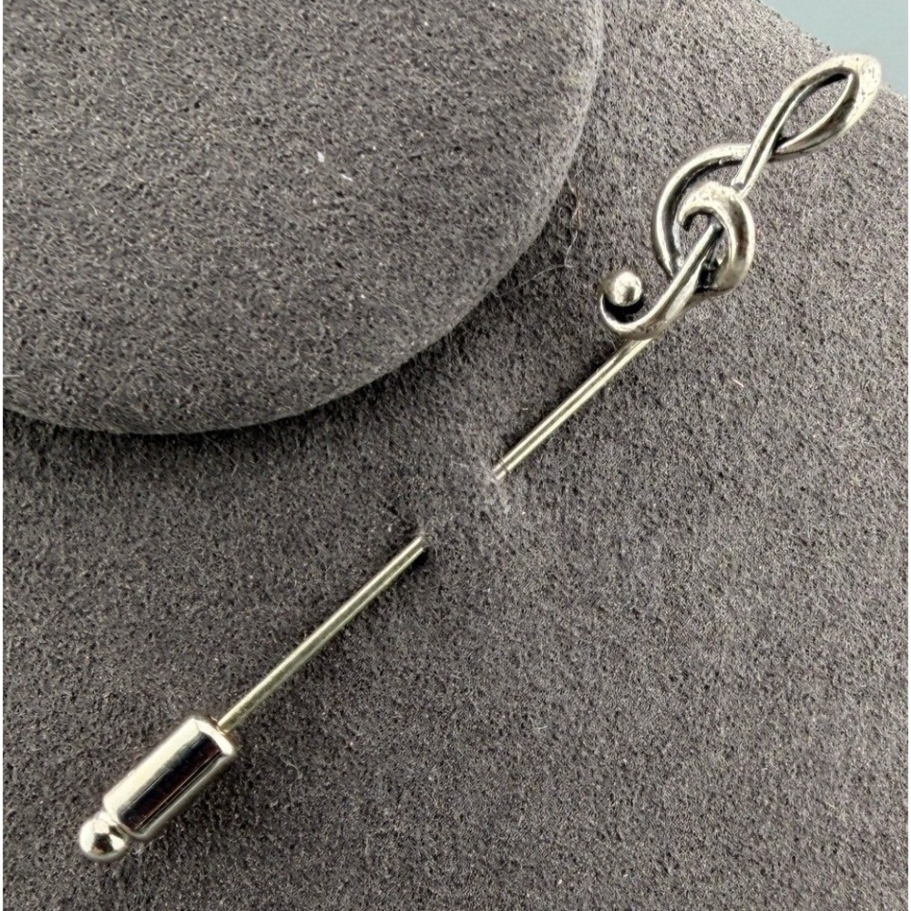 Vintage Stick Pin Treble Clef Sterling Silver Music Note 1.5"